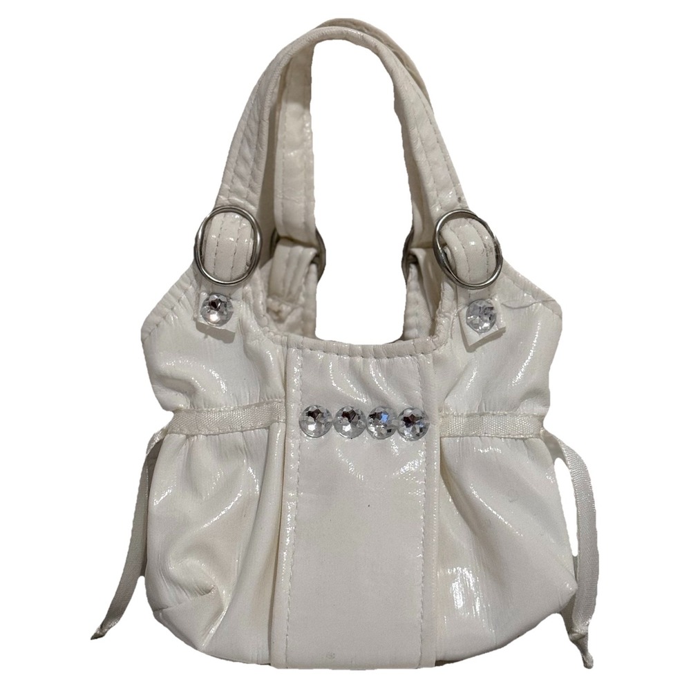 Build A Bear White Rhinestone Gem Purse Faux Leather Vinyl Teddy Handbag CLEAN